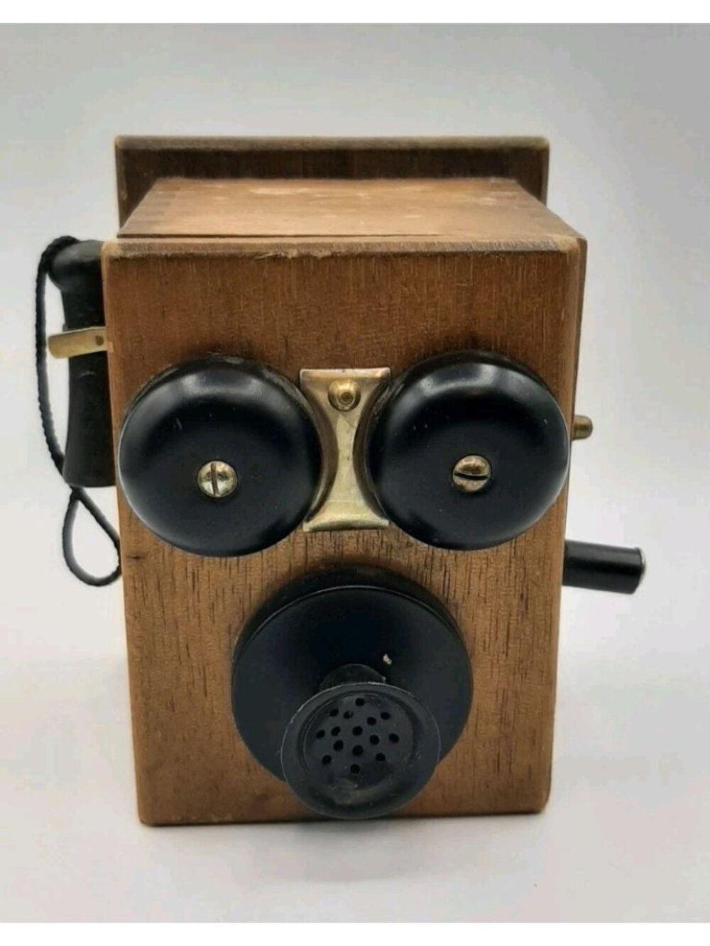 Vintage 1960s Dovetail Wall Hang Wooden Crank Telephone Pencil Sharpener Japan